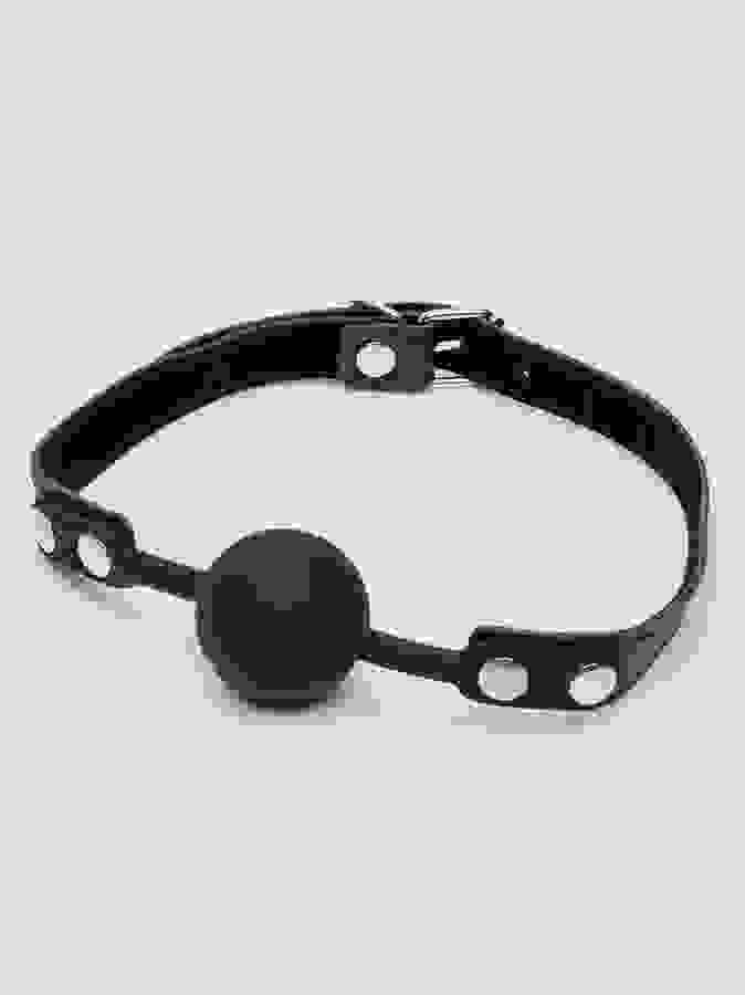 Bondage Boutique Faux Leather Medium Silicone Ball Gag, Black, hi-res